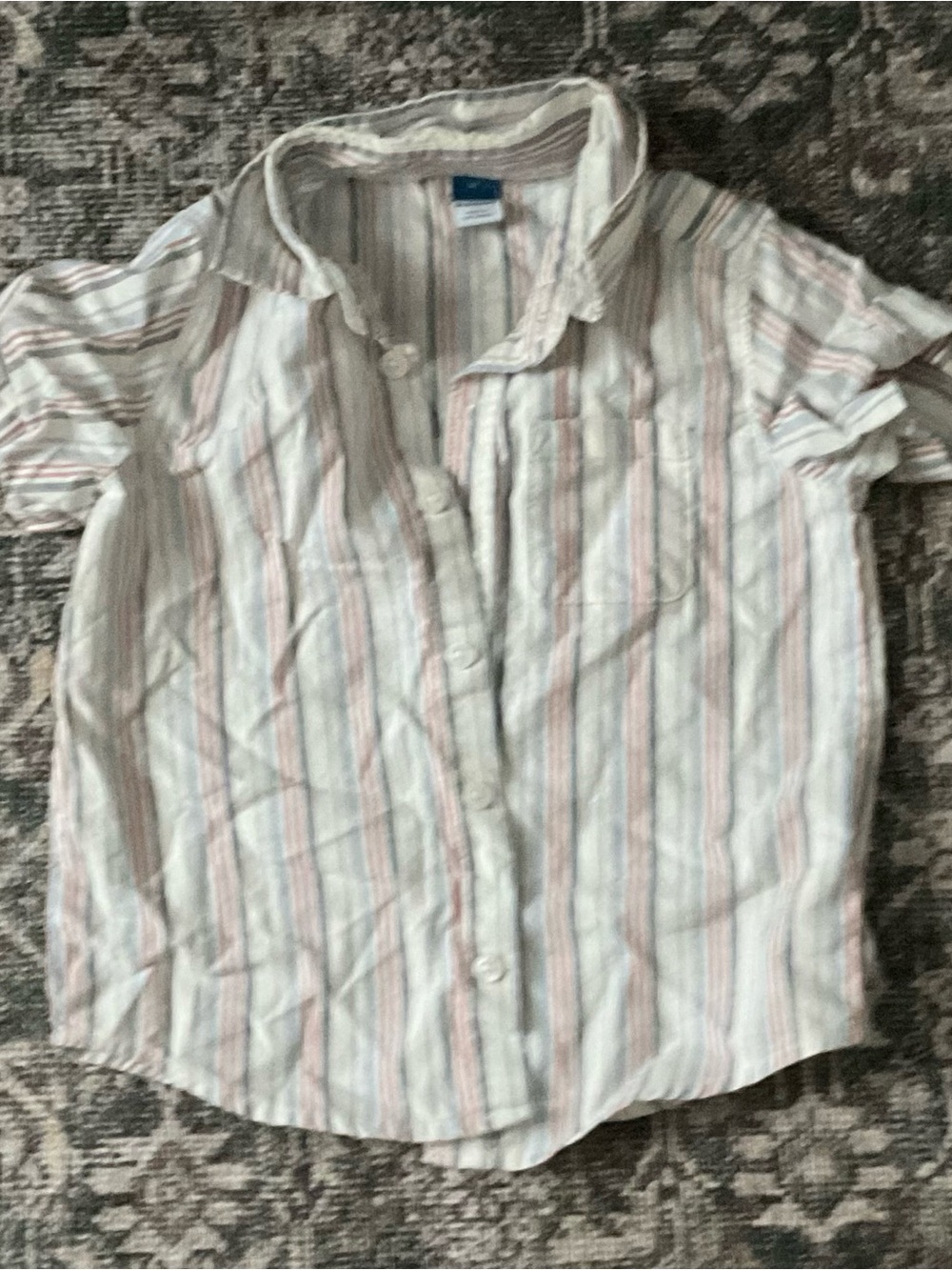 Old Navy White Button-Down Shirt with red and Blue Stripes